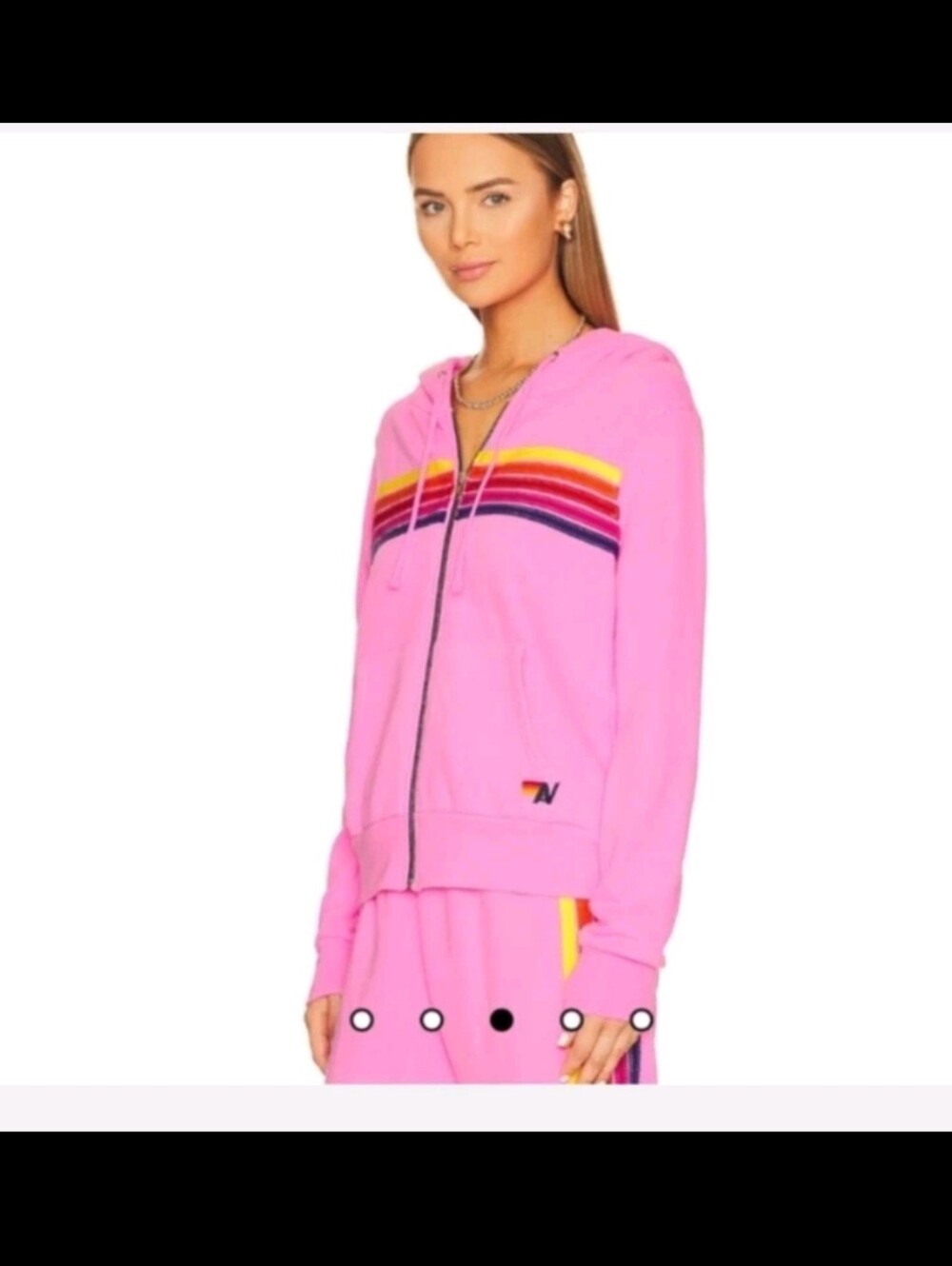 Aviator Nation Pink Zip-Up Hoodie with Rainbow Chest Stripes